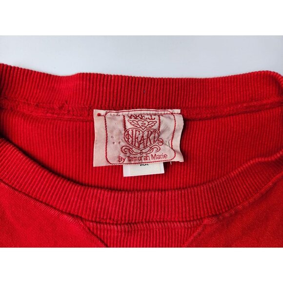 Vintage 80s 90s Red Cropped Baseball Sweatshirt Small Cotton Home Run Graphic To - Picture 5 of 8